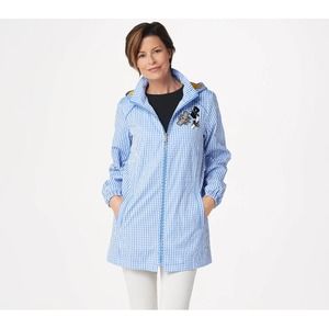 DENNIS by Dennis Basso Blue Gingham Hooded Zip Front Anorak Jacket  Sz X…